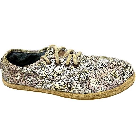 Toms Floral Canvas Espadrille Flat Lace Ups Comfort Shoe Cottage Boho size 7.5 - Picture 2 of 5